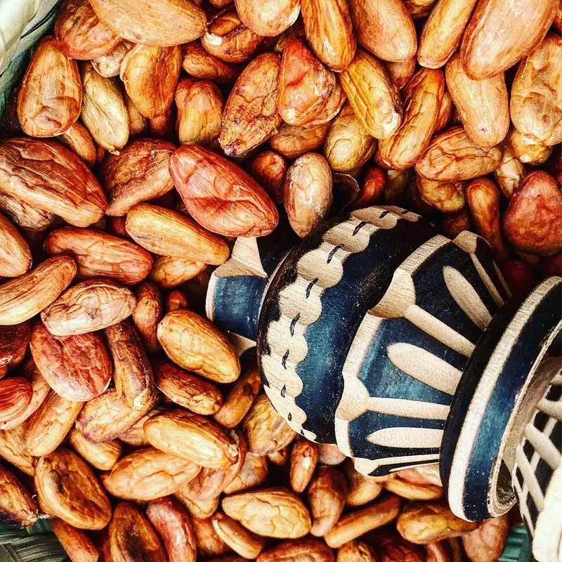 Cesto di cacao in vendita in un mercato artigianale di Città del Messico