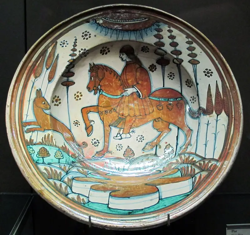 Piatto in maiolica di Deruta del primo Cinquecento decorato con un cavaliere