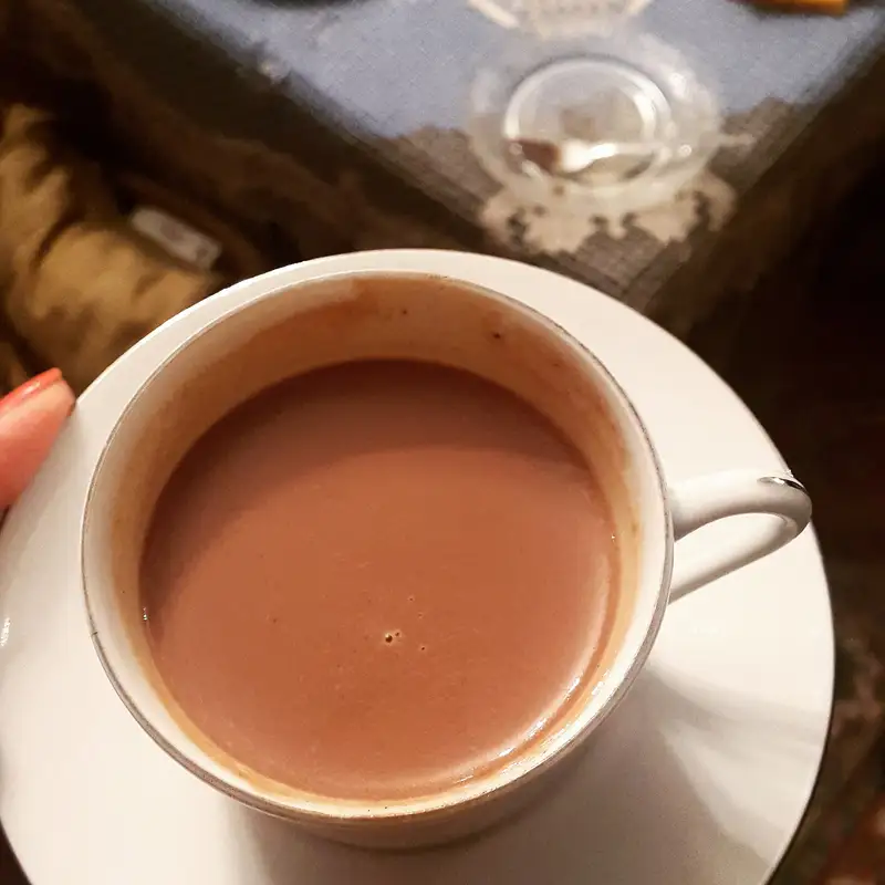 Tazza di cioccolata calda in una giornata di dicembre